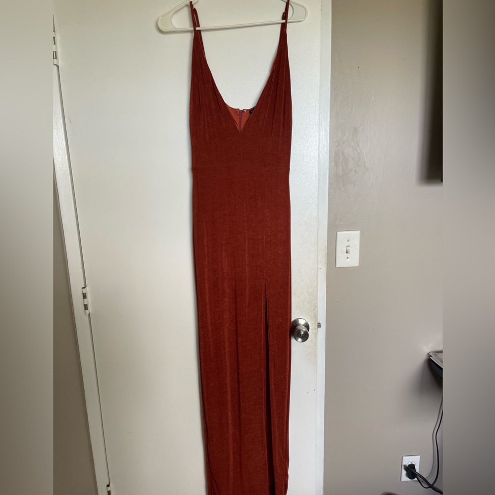 Fashion Nova Brown Sleeveless Scoop Neck Gown